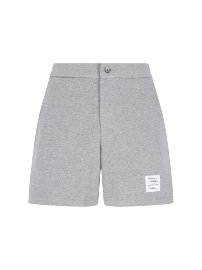 Thom Browne Logo-patch Cotton Shorts In Gray