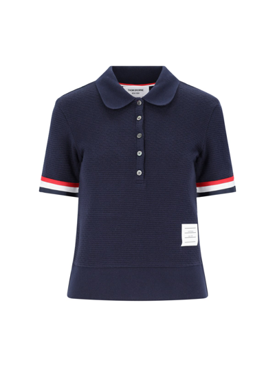 Thom Browne Wool Polo Shirt With Tricolor Pattern In Blue