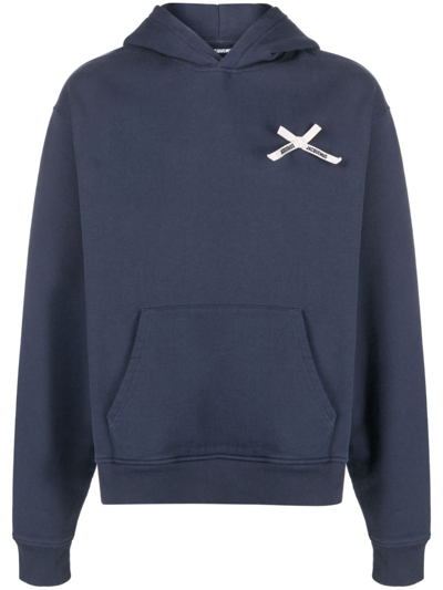 Jacquemus Noeud Bow-embellished Cotton Hoodie In Blue