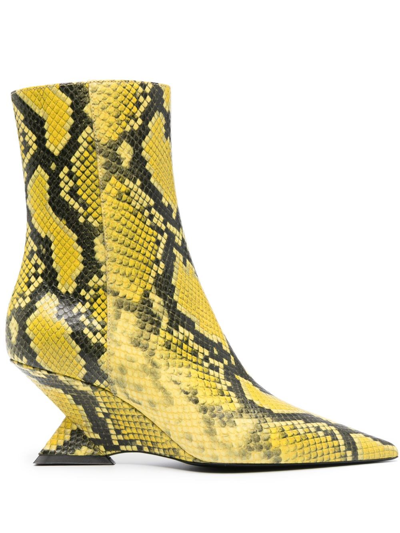 Attico Python Leather Ankle Boots In Yellow