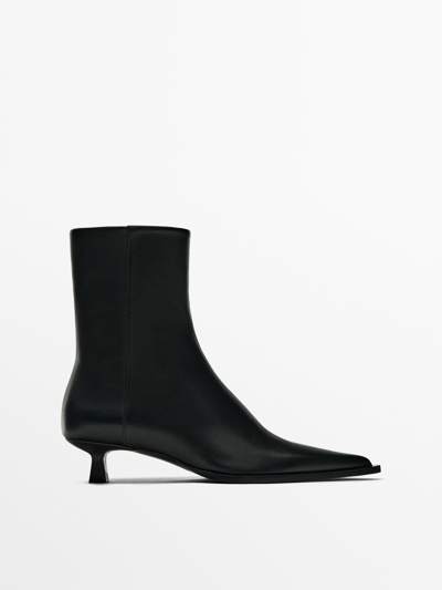 Massimo Dutti Heeled Ankle Boots With Welt Detail In Black