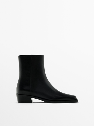 Massimo Dutti Ankle Boots With Square Toe In Black
