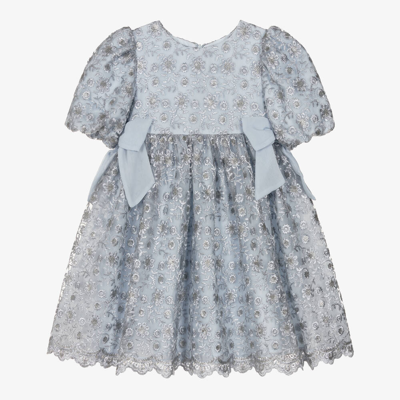 Patachou Babies' Girls Blue Embroidered Tulle Dress
