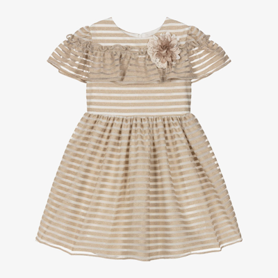 Patachou Babies' Girls Gold Striped Tulle Dress