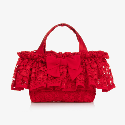 Patachou Kids' Girls Red Lace Handbag (26cm) In Burgundy