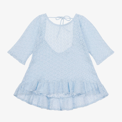 Selini Action Babies' Girls Blue Cotton Crochet Beach Dress