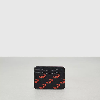 Coach Wavy Card Case In Topia Leather With Caterpillar Print In Black