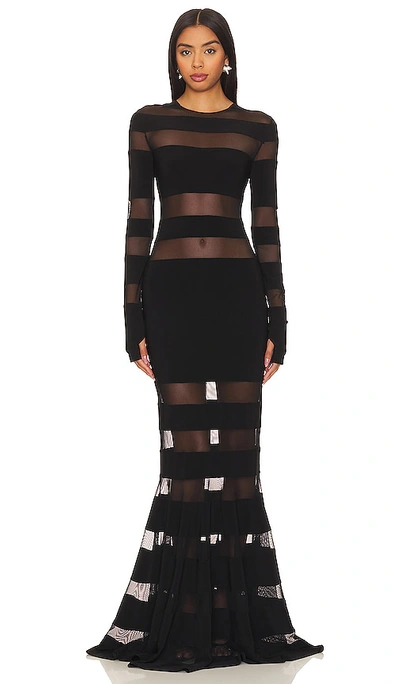 Norma Kamali Spliced Fishtail Gown In Black And Black Mesh