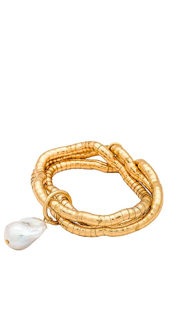 Ettika Dangle Bend Necklace In Pearl & Gold