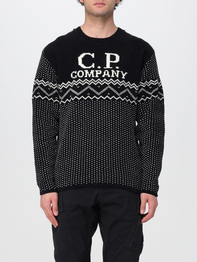 C.p. Company Logo-intarsia Cotton Jumper In Black