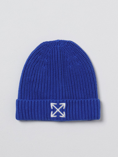 Off-white Kids' Logo-embroidered Ribbed-knit Beanie In Blue