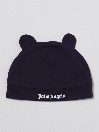 Palm Angels Kids' Logo Print Cotton Jersey Hat W/ Ears In Blue