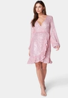 BEBE SPARKLE WRAP MINI DRESS