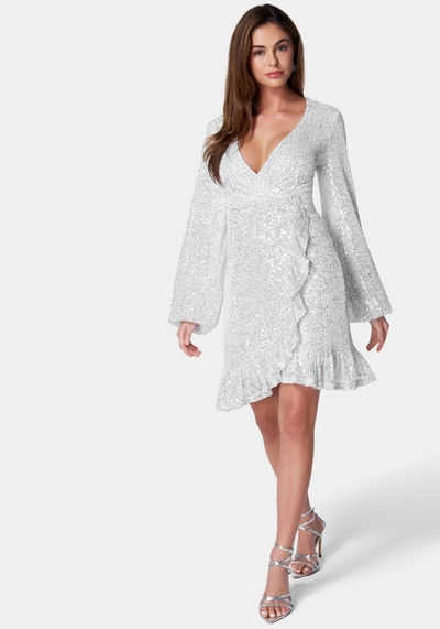 Bebe Sparkle Wrap Mini Dress In Silver