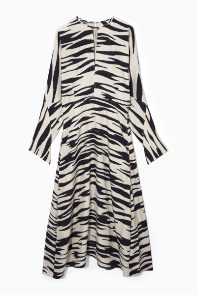 Cos Zebra-print Cutout Midi Dress In Black