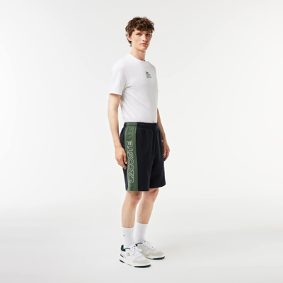 Lacoste Printed Unbrushed Fleece Colorblock Jogger Shorts - Xl - 6 In Blue