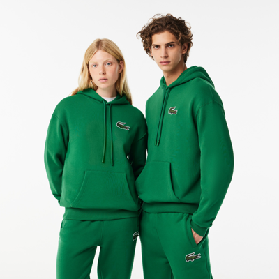 Lacoste Unisex Loose Fit Organic Cotton Hoodie In Green