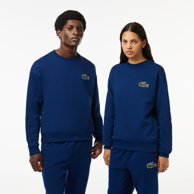 Lacoste Unisex Loose Fit Crocodile Badge Sweatshirt In Blue