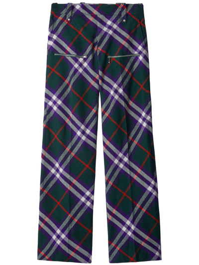Burberry Green Check-pattern Wool Trousers In B8000 - Vine Deep Royal Ip C