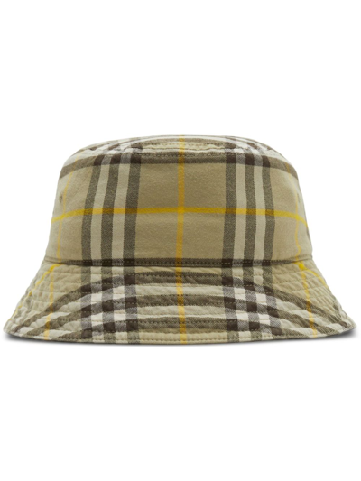 Burberry Neutral Check-print Cotton Bucket Hat In Green