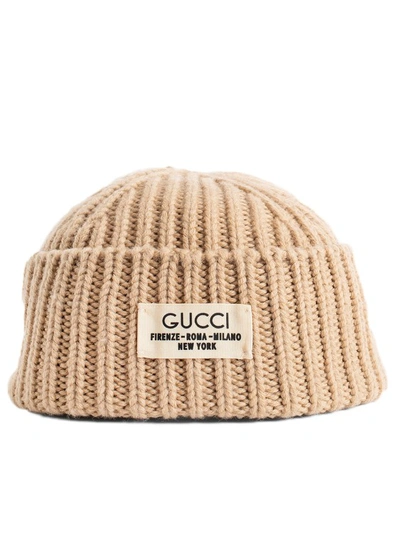 Gucci Logo Lable Ribbed Beanie In Neutrals