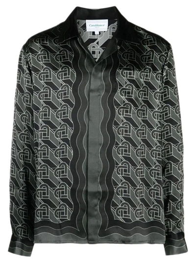 Casablanca Heart Monogram-print Silk Shirt - Unisex - Silk In Black