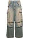 DARKPARK VIVI' LIGHT BLUE CARGO JEANS WITH BLEACHED EFFECT AND PAINT STAINS IN COTTON DENIM