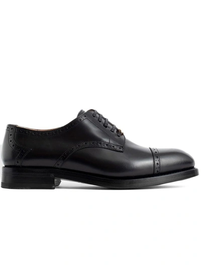 Gucci Men's Rooster Brogue Leather Derby Shoes In Black