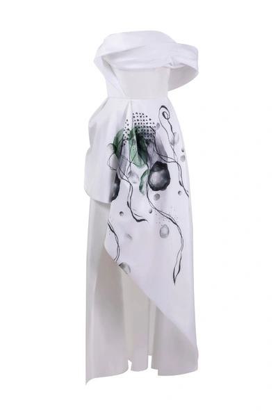 Saiid Kobeisy Off-shoulder Taffeta, Printed Dress In White