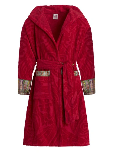 Etro New Tradition' Red Hooded Bath Robe With Ornamental Print