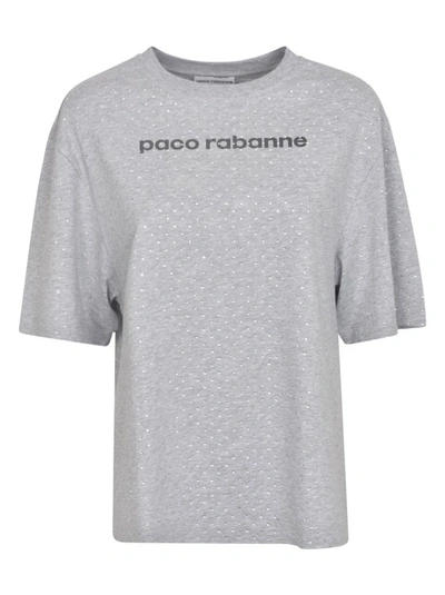 Paco Rabanne Logo-print Rhinestone T-shirt In Grey