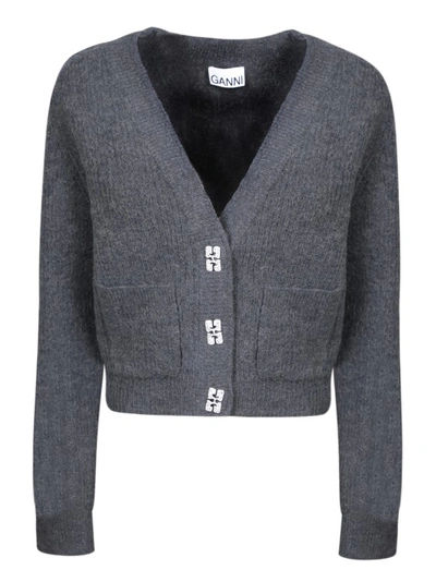 Ganni Wool Cardigan In Grey