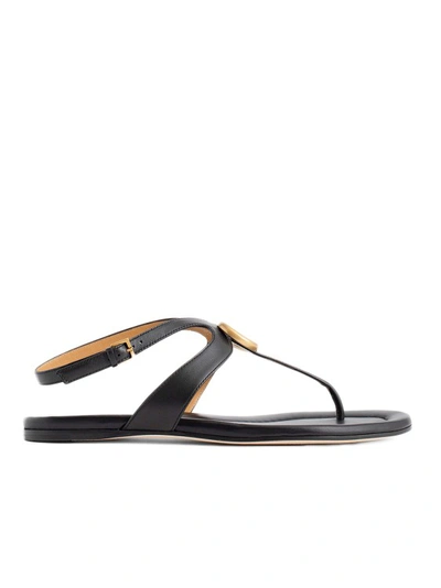 Gucci Double G Leather Thong Sandals In Black