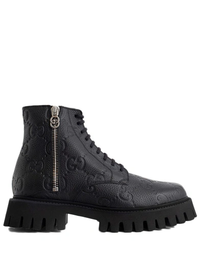 Gucci Gg Zip Detailed Ankle Boots In Black