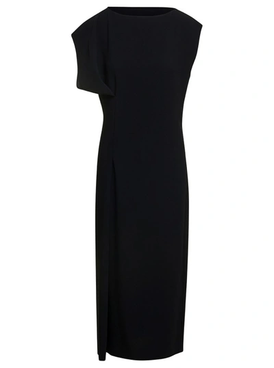 THE ROW BLATHINE' LONG ASYMETRIC BLACK DRESS WITH CONCEALED ZIP CLOSURE IN TRIACETATE BLEND