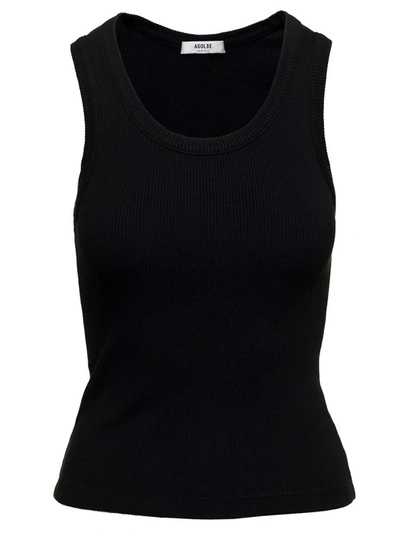 AGOLDE BLACK RIBBED TANK TOP WITH U NECKLINE IN COTTON BLEND