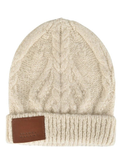 Isabel Marant Cable-knit Logo-patch Beanie In Neutrals
