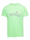 ERL GREEN CREWNECK T-SHIRT WITH VENICE PRINT IN COTTON