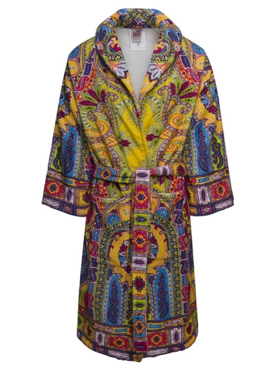 Etro New Tradition' Multicolor Bath Robe With Pailsey Motif Home In Grey