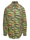 Erl Green Long Sleeve Shirt With Graphic Print In Cotton In Grey