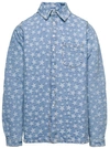 ERL LIGHT BLUE LONG SLEEVE SHIRT WITH ALL-OVER STAR PRINT IN COTTON DENIM