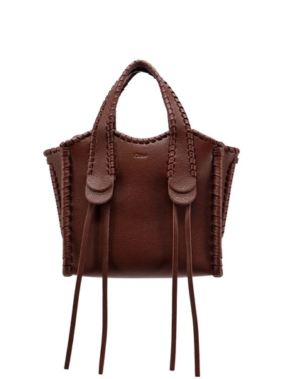 Chloé Leather Shoulder Bag With Engraved Logo In Brown