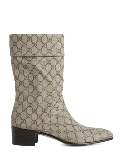 Gucci Gg-canvas Heeled Boots In Brown