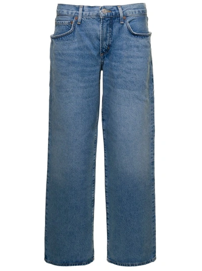 AGOLDE FUSION' LIGHT BLUE 5-POCKET STYLE WIDE JEANS IN COTTON DENIM