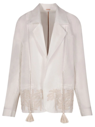 Johanna Ortiz Unfolded Moment Embroidered Linen Blazer In White