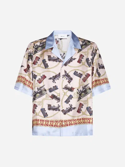 Bally Bluse It Kubakragen Und Train-print Aus Ehrfarbiger Seide In Neutrals