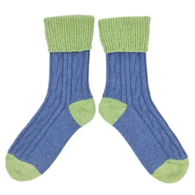 Catherine Tough Cashmere Blend Socks In Denim Blue And Celery