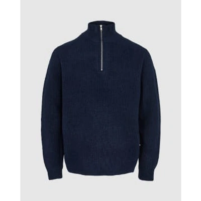 Minimum Blain Knit Navy Blazer Melange In Blue