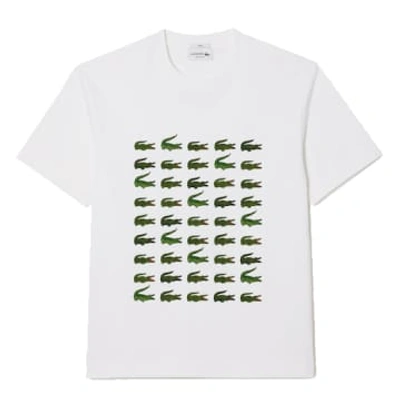 Lacoste Unisex Relaxed Fit Iconic Print T-shirt - Xl In White