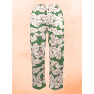 Wild Clouds Organic Cotton & Linen Green Clouds Trousers By